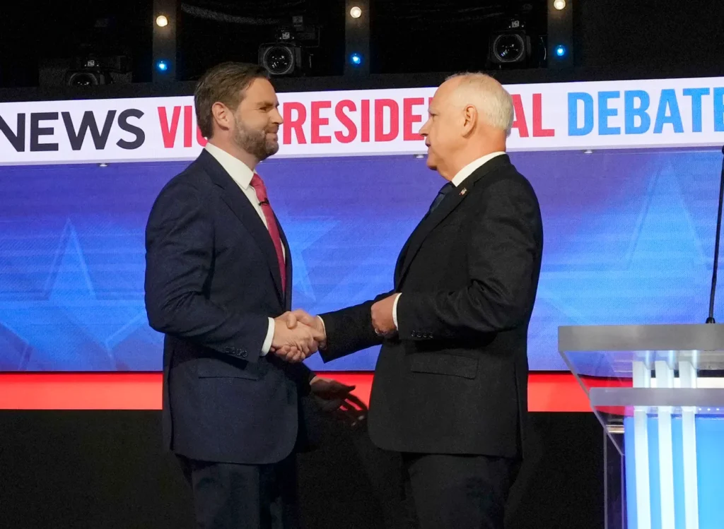 JD Vance and Tim Walz Face Off. Credit photo Jack Gruber USA Today