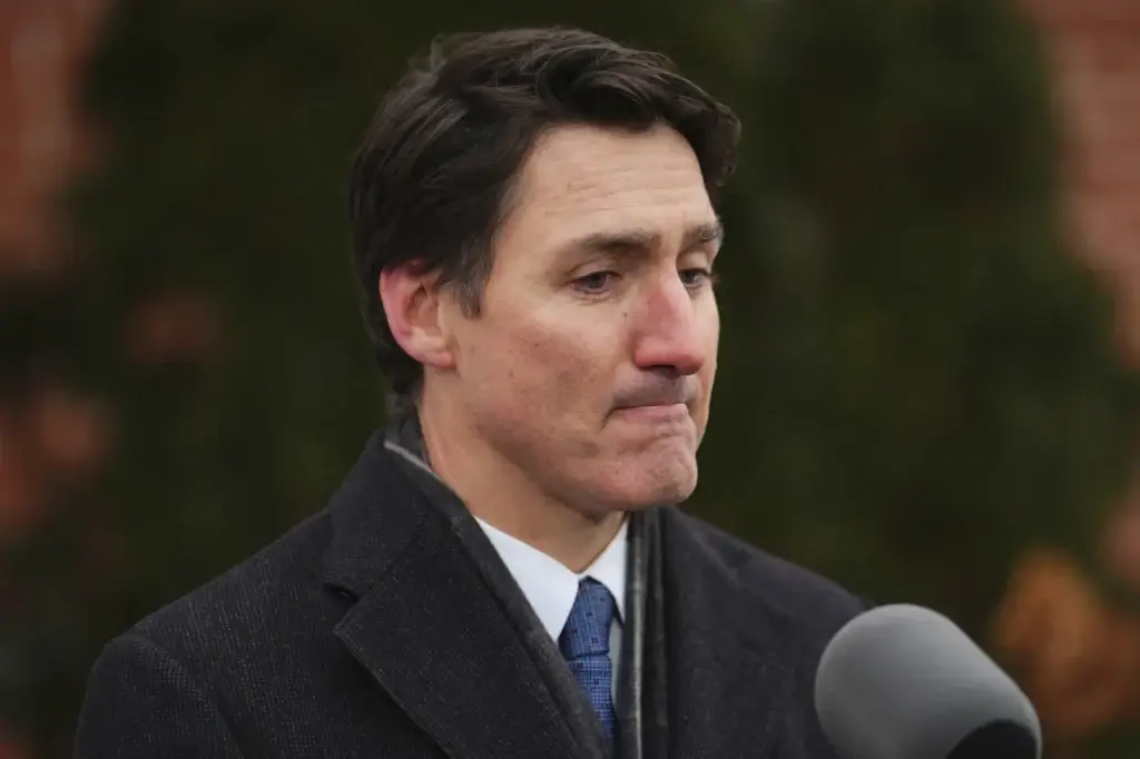 Canada Prime Minister Justin Trudeau announces his resignation as Liberal leader and prime minister outside Rideau Cottage in Ottawa on Monday, Jan. 6, 2025. (Sean Kilpatrick:The Canadian Press via AP)